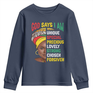 Proud Black Woman Youth Long Sleeve Shirt God Says I Am Melanin Girl Pride