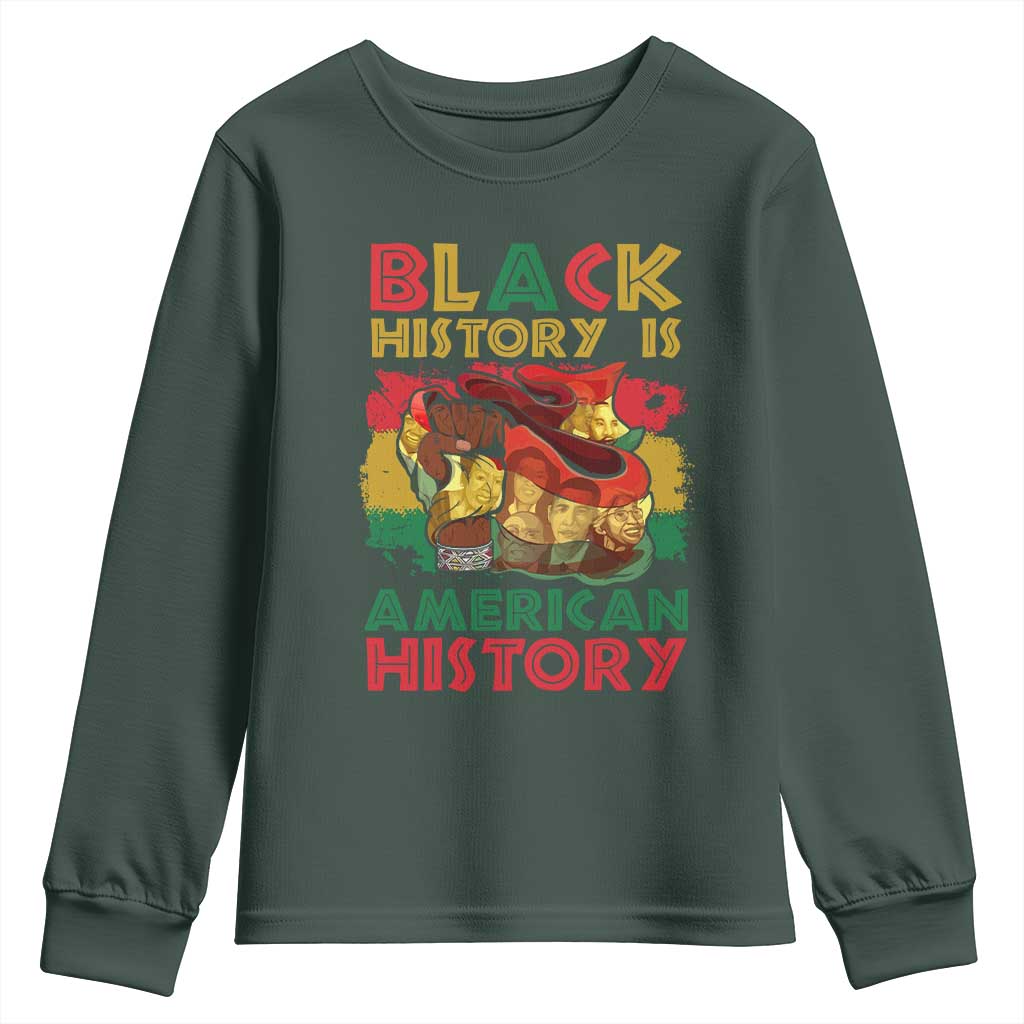 Black History Is American History Youth Long Sleeve Shirt African American Pride Flag Raised Fist