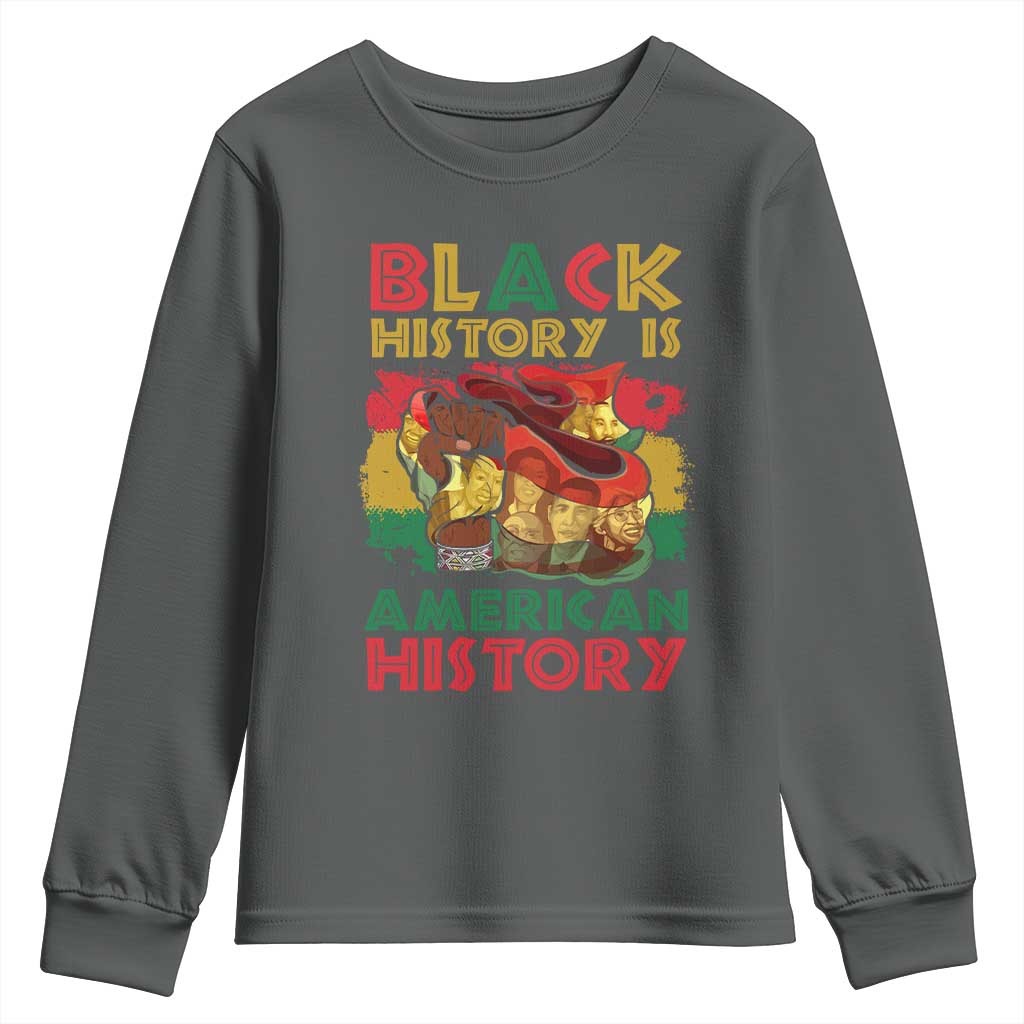 Black History Is American History Youth Long Sleeve Shirt African American Pride Flag Raised Fist