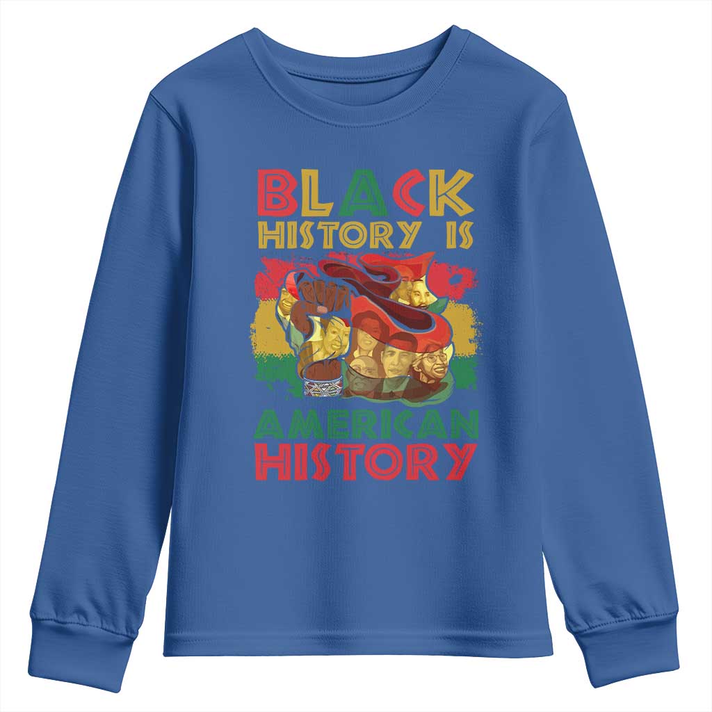 Black History Is American History Youth Long Sleeve Shirt African American Pride Flag Raised Fist