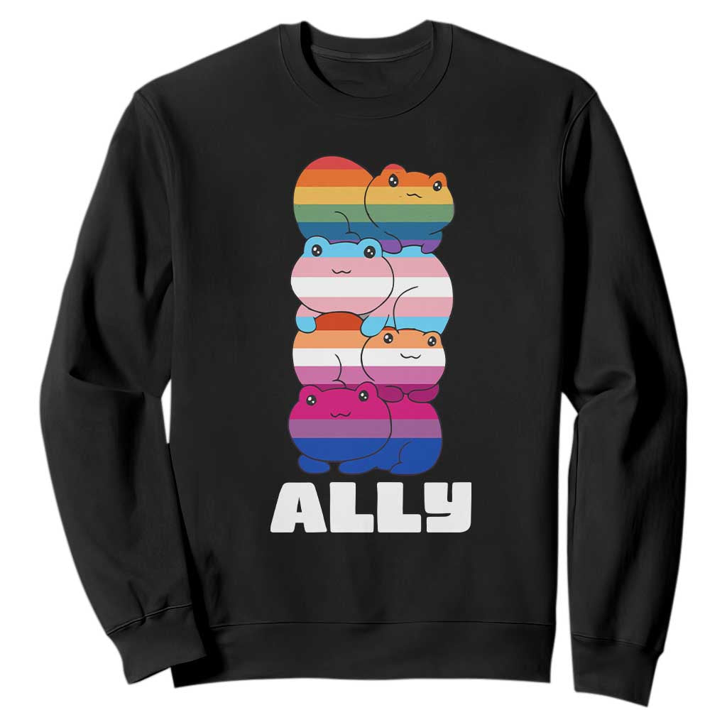 Colorful LGBTQ+ Ally Frogs Stack Sweatshirt Kawaii Gay Pride Support