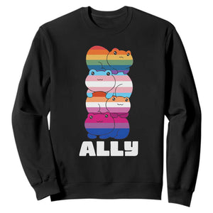 Colorful LGBTQ+ Ally Frogs Stack Sweatshirt Kawaii Gay Pride Support