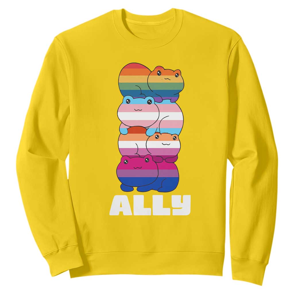 Colorful LGBTQ+ Ally Frogs Stack Sweatshirt Kawaii Gay Pride Support