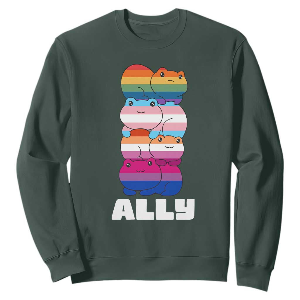 Colorful LGBTQ+ Ally Frogs Stack Sweatshirt Kawaii Gay Pride Support