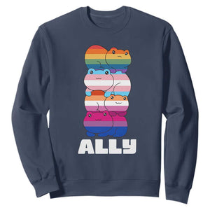 Colorful LGBTQ+ Ally Frogs Stack Sweatshirt Kawaii Gay Pride Support