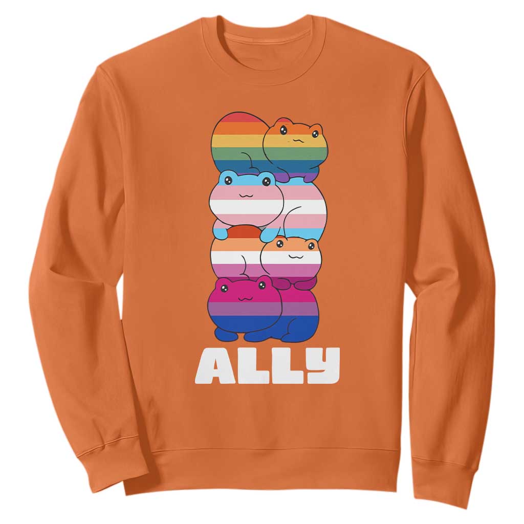 Colorful LGBTQ+ Ally Frogs Stack Sweatshirt Kawaii Gay Pride Support