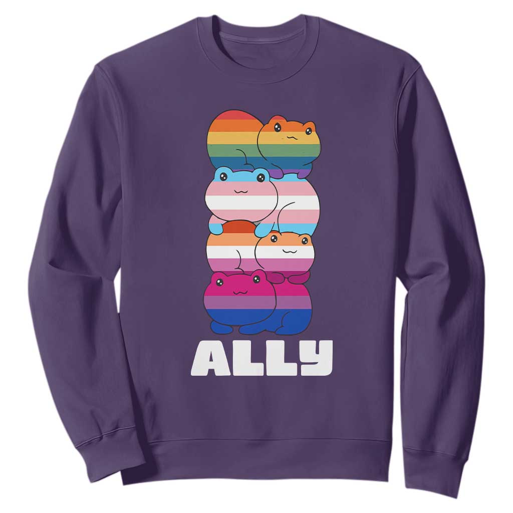 Colorful LGBTQ+ Ally Frogs Stack Sweatshirt Kawaii Gay Pride Support