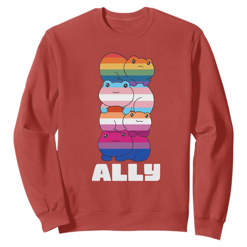 Colorful LGBTQ+ Ally Frogs Stack Sweatshirt Kawaii Gay Pride Support