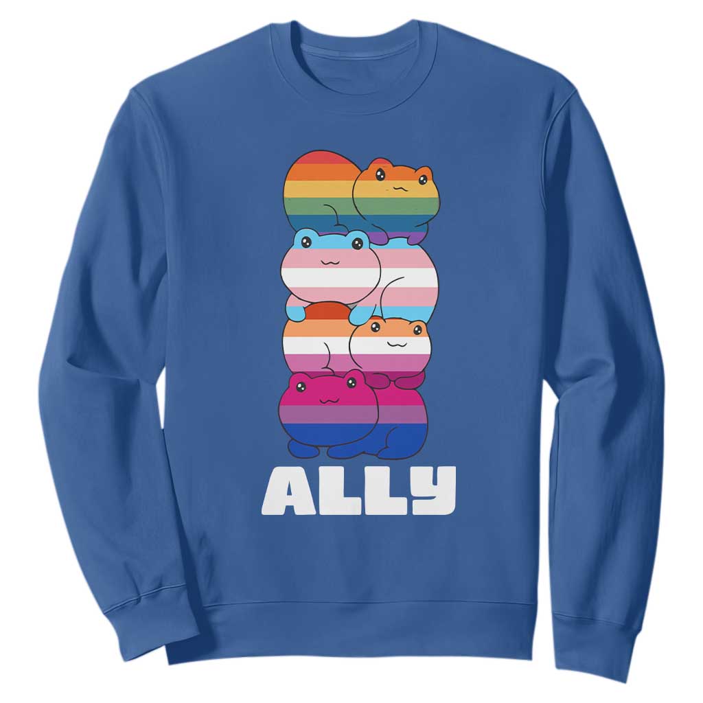 Colorful LGBTQ+ Ally Frogs Stack Sweatshirt Kawaii Gay Pride Support