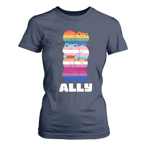 Colorful LGBTQ+ Ally Frogs Stack T Shirt For Women Kawaii Gay Pride Support
