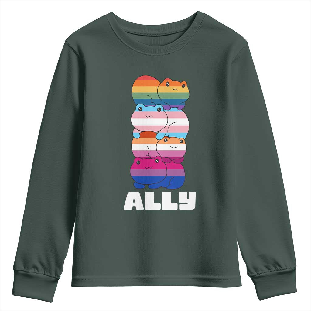 Colorful LGBTQ+ Ally Frogs Stack Youth Sweatshirt Kawaii Gay Pride Support
