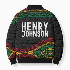 Henry Johnson Black History Month Bomber Puffer Jacket Pan African Colors Tribal Geometric Pattern