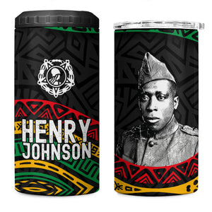 Henry Johnson Black History Month 4 in 1 Can Cooler Tumbler Pan African Colors Tribal Geometric Pattern