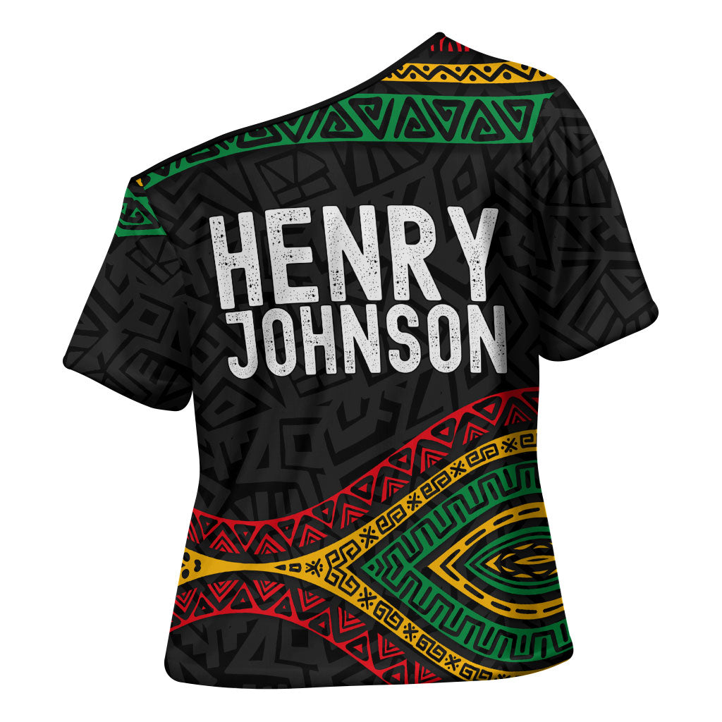 Henry Johnson Black History Month Cross Shoulder Shirt Pan African Colors Tribal Geometric Pattern