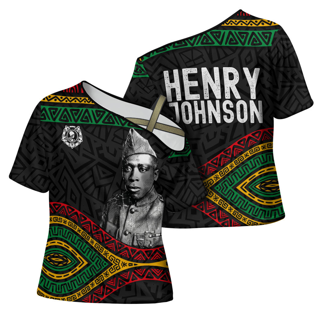 Henry Johnson Black History Month Cross Shoulder Shirt Pan African Colors Tribal Geometric Pattern