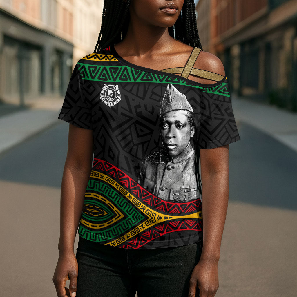 Henry Johnson Black History Month Cross Shoulder Shirt Pan African Colors Tribal Geometric Pattern
