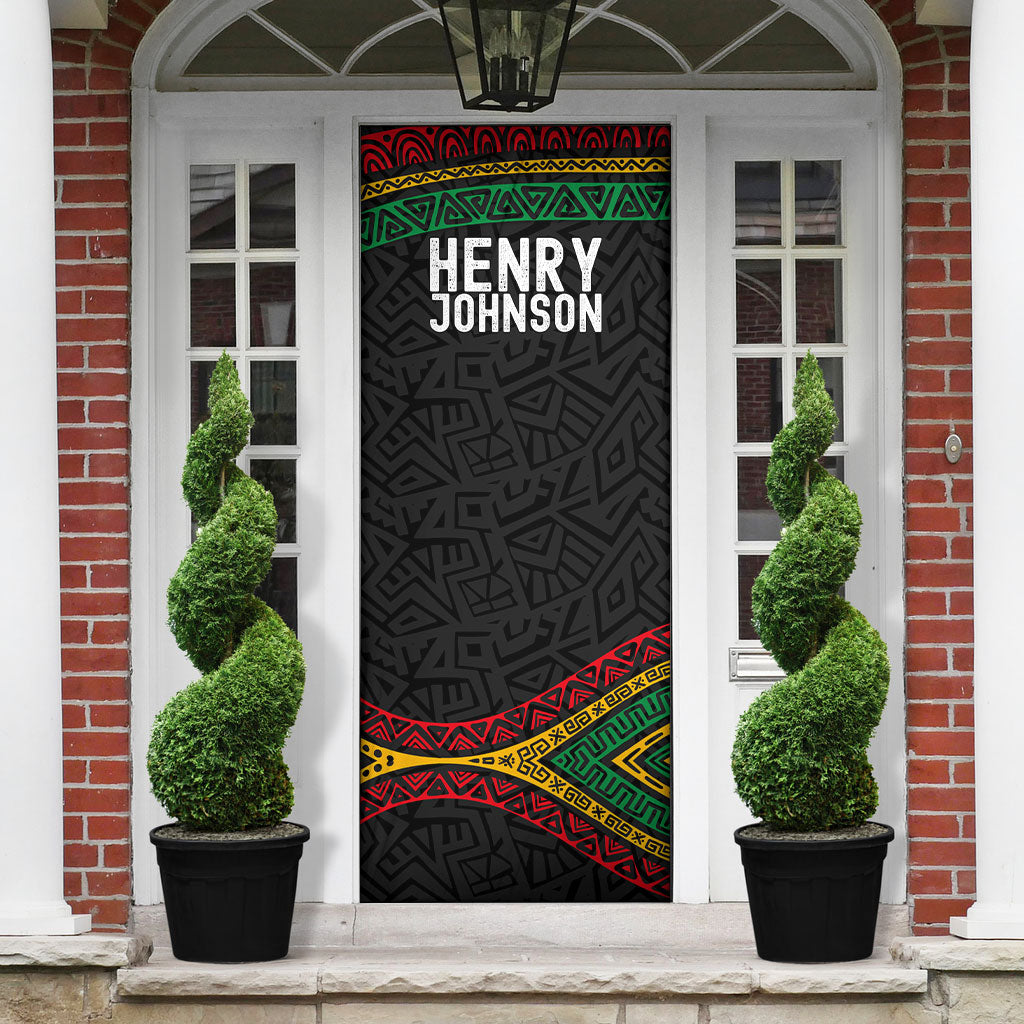 Henry Johnson Black History Month Door Cover Pan African Colors Tribal Geometric Pattern