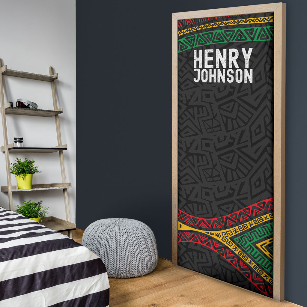 Henry Johnson Black History Month Door Cover Pan African Colors Tribal Geometric Pattern
