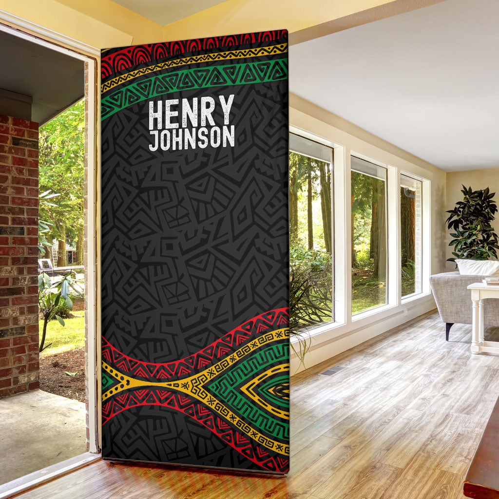 Henry Johnson Black History Month Door Cover Pan African Colors Tribal Geometric Pattern