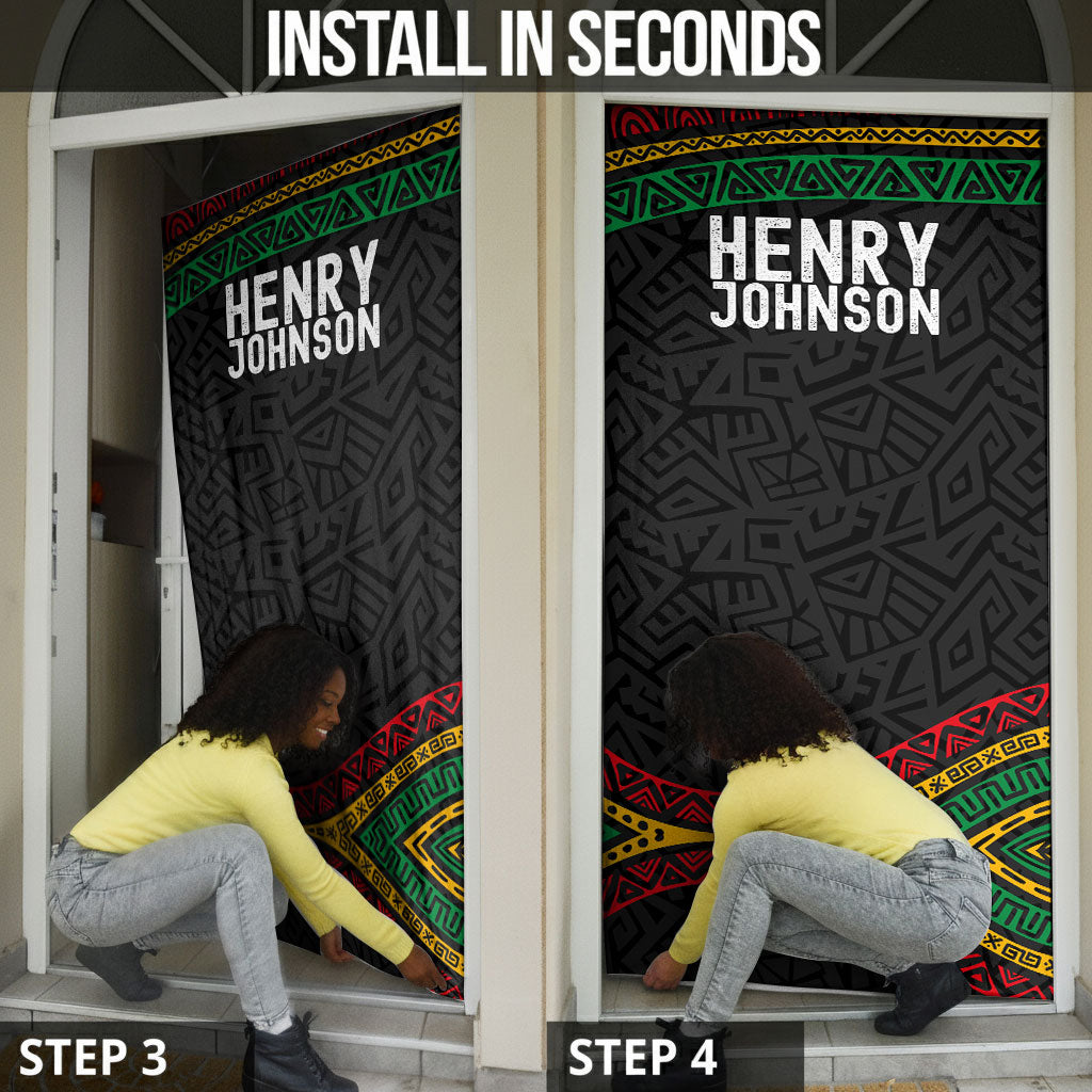 Henry Johnson Black History Month Door Cover Pan African Colors Tribal Geometric Pattern