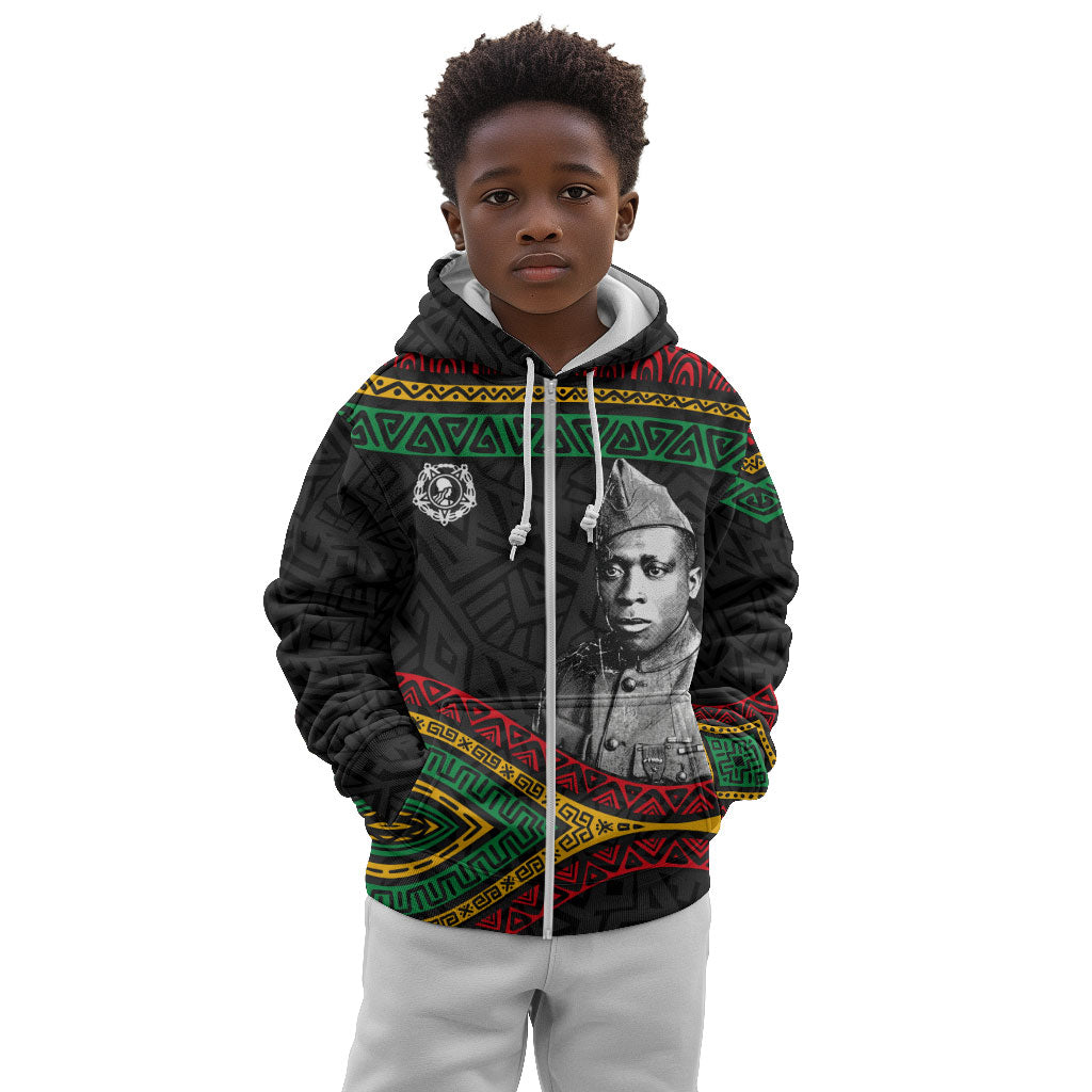 Henry Johnson Black History Month Kid Hoodie Pan African Colors Tribal Geometric Pattern