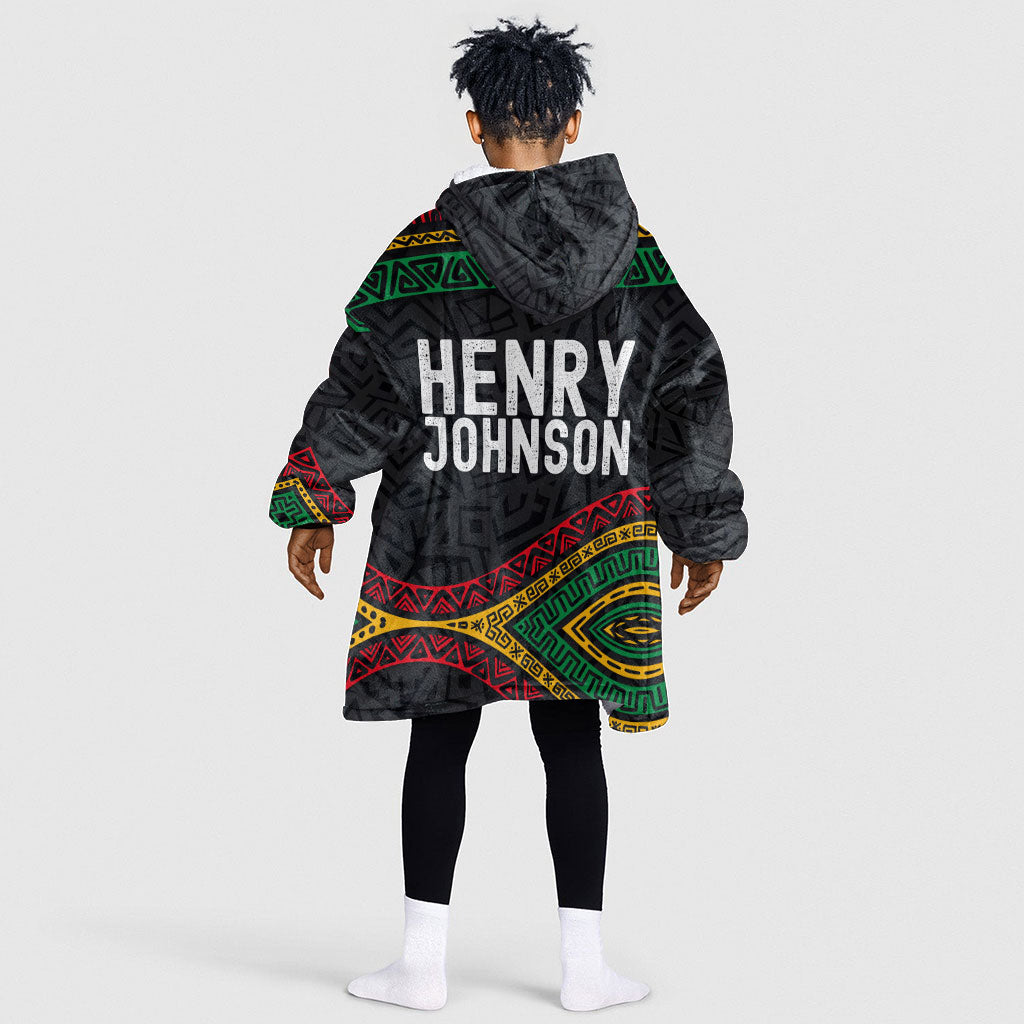 Henry Johnson Black History Month Kid Wearable Blanket Hoodie Pan African Colors Tribal Geometric Pattern