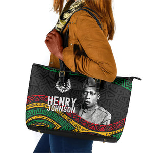 Henry Johnson Black History Month Leather Tote Bag Pan African Colors Tribal Geometric Pattern