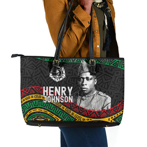 Henry Johnson Black History Month Leather Tote Bag Pan African Colors Tribal Geometric Pattern