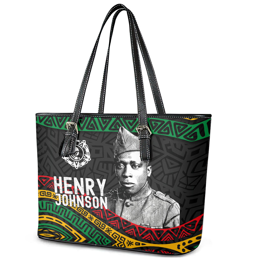 Henry Johnson Black History Month Leather Tote Bag Pan African Colors Tribal Geometric Pattern