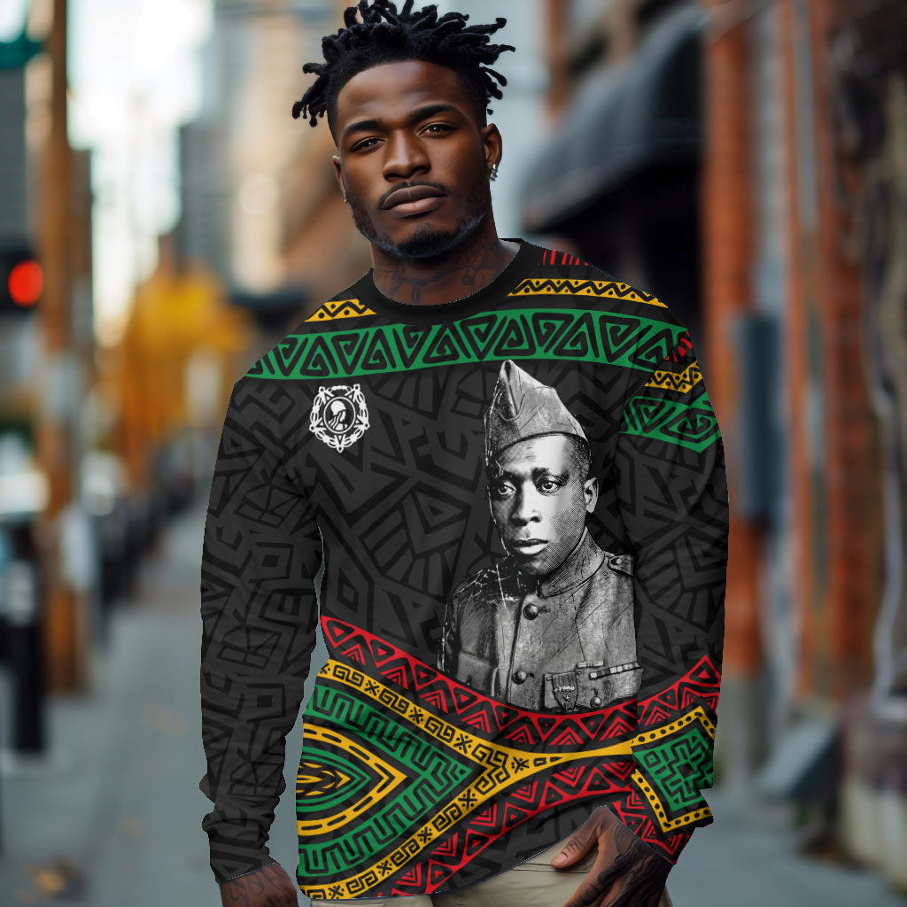 Henry Johnson Black History Month Long Sleeve Shirt Pan African Colors Tribal Geometric Pattern