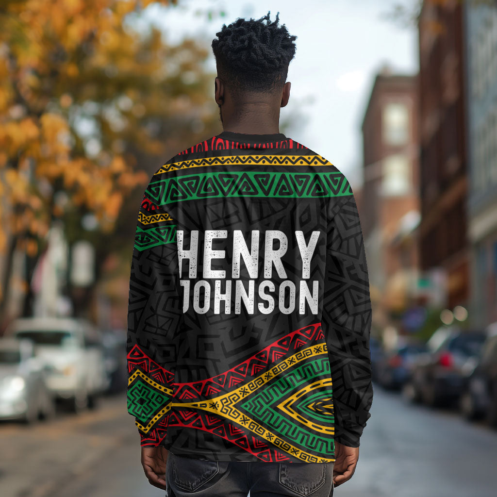 Henry Johnson Black History Month Long Sleeve Shirt Pan African Colors Tribal Geometric Pattern