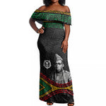 Henry Johnson Black History Month Off Shoulder Maxi Dress Pan African Colors Tribal Geometric Pattern