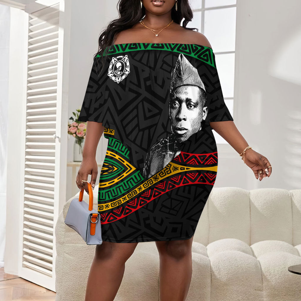 Henry Johnson Black History Month Off Shoulder Short Dress Pan African Colors Tribal Geometric Pattern