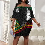 Henry Johnson Black History Month Off Shoulder Short Dress Pan African Colors Tribal Geometric Pattern