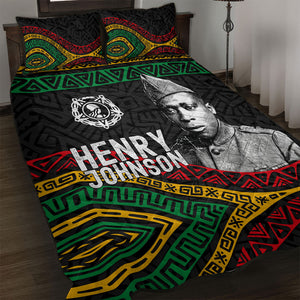 Henry Johnson Black History Month Quilt Bed Set Pan African Colors Tribal Geometric Pattern