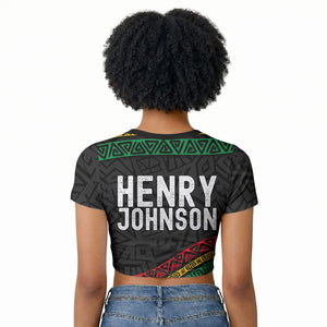 Henry Johnson Black History Month Raglan Cropped T shirt Pan African Colors Tribal Geometric Pattern