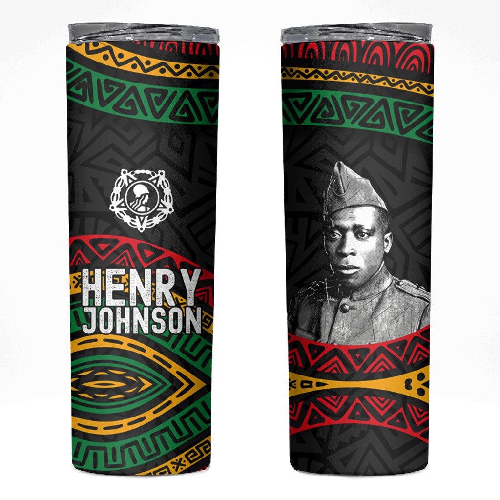 Henry Johnson Black History Month Skinny Tumbler Pan African Colors Tribal Geometric Pattern