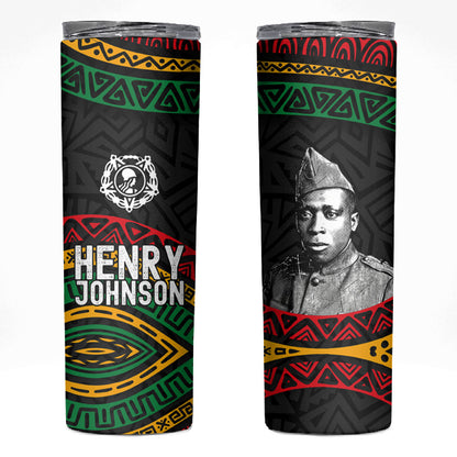 Henry Johnson Black History Month Skinny Tumbler Pan African Colors Tribal Geometric Pattern