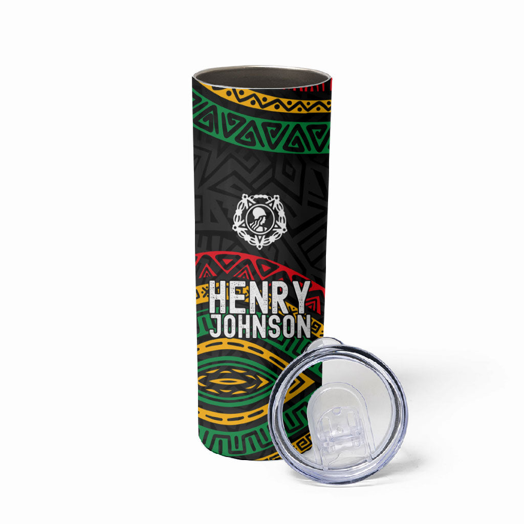 Henry Johnson Black History Month Skinny Tumbler Pan African Colors Tribal Geometric Pattern