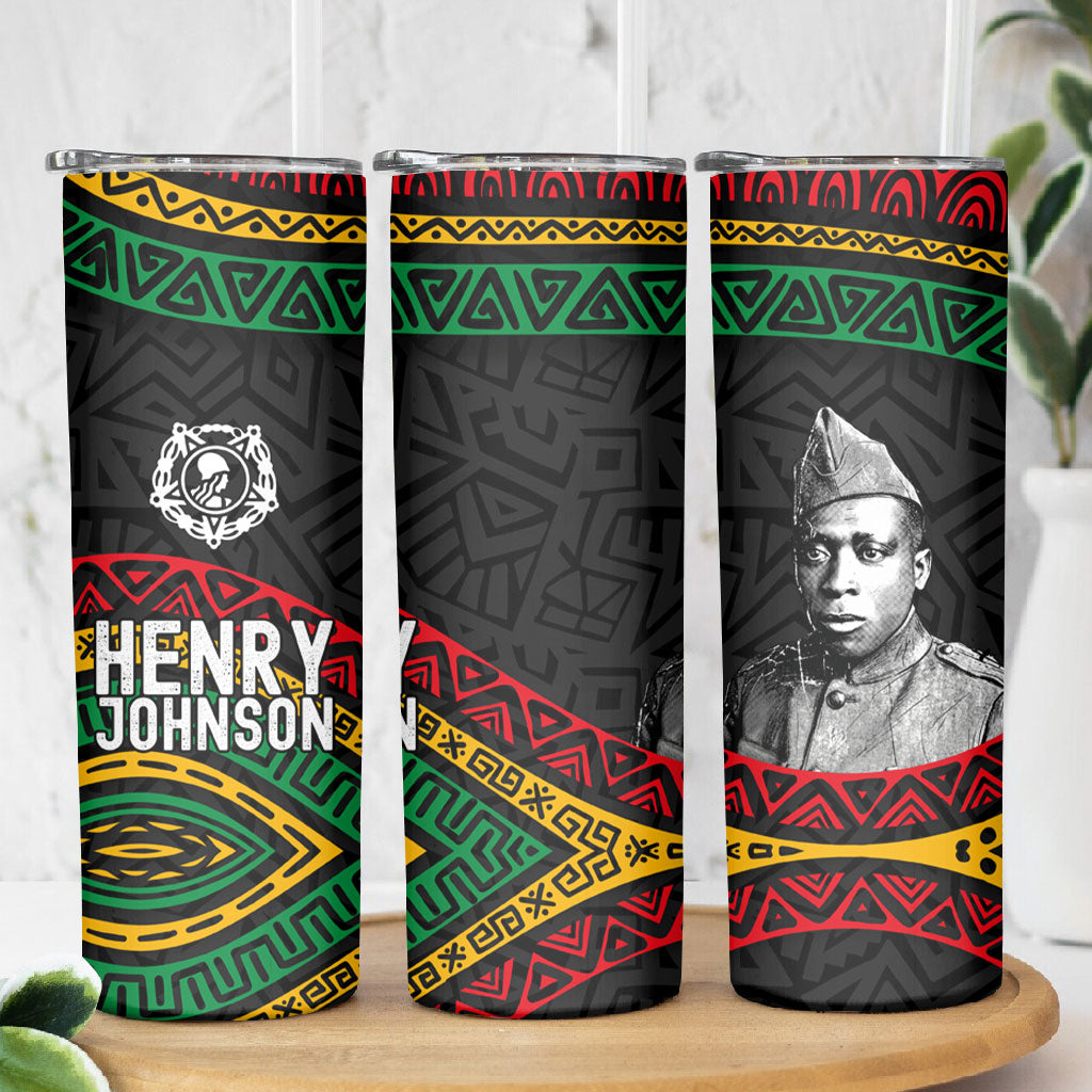 Henry Johnson Black History Month Skinny Tumbler Pan African Colors Tribal Geometric Pattern