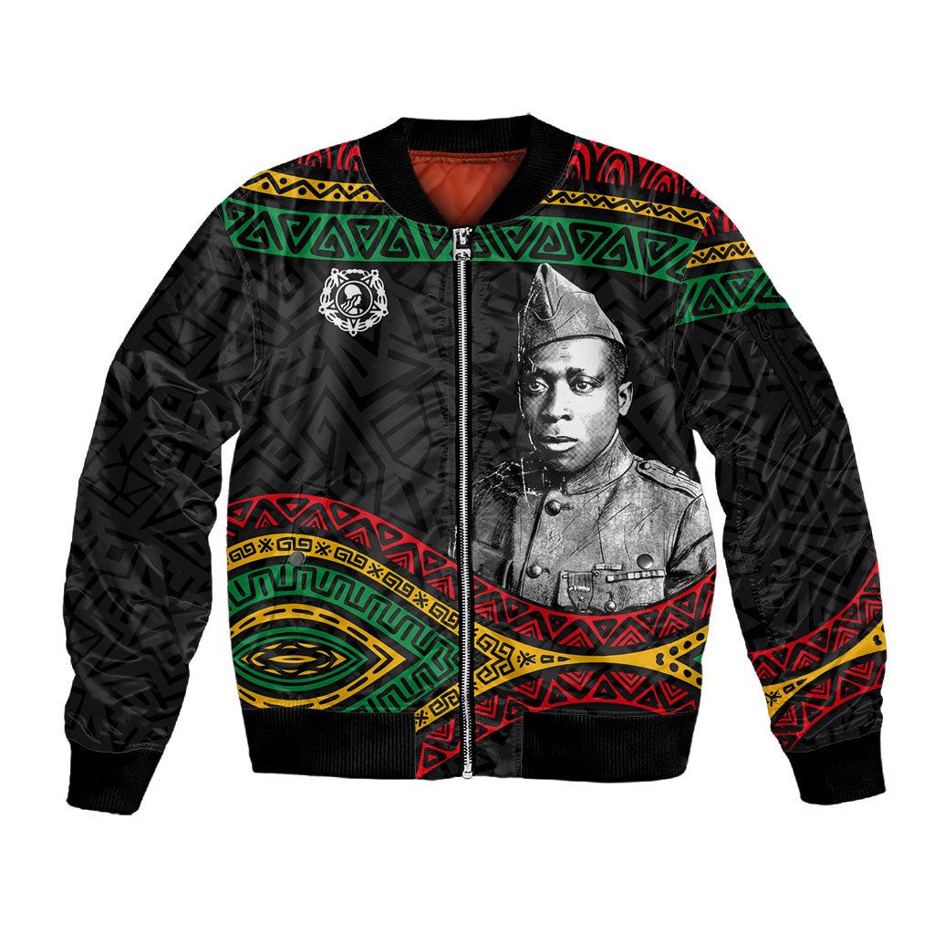 Henry Johnson Black History Month Sleeve Zip Bomber Jacket Pan African Colors Tribal Geometric Pattern
