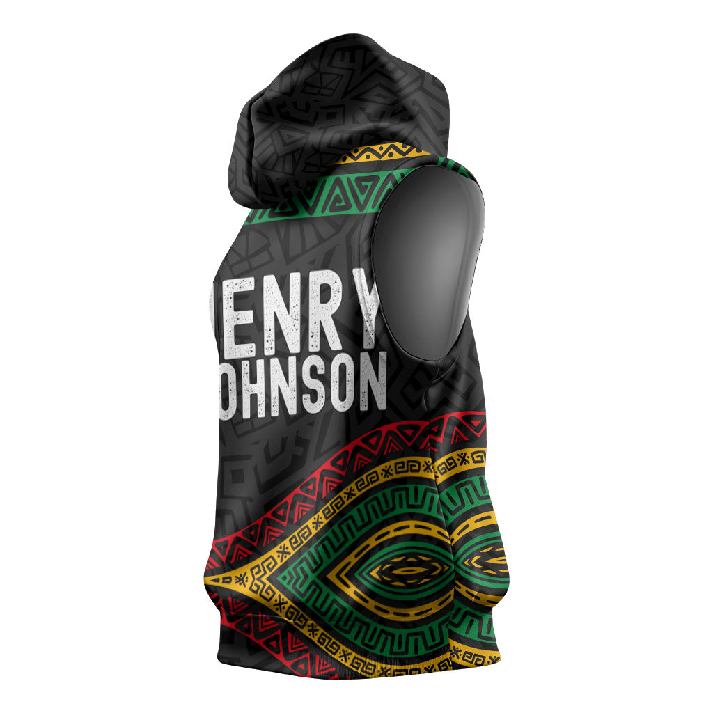 Henry Johnson Black History Month Sleeveless Hoodie Pan African Colors Tribal Geometric Pattern