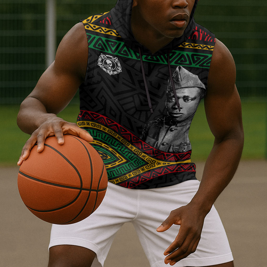 Henry Johnson Black History Month Sleeveless Hoodie Pan African Colors Tribal Geometric Pattern