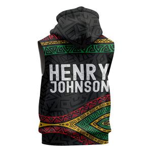 Henry Johnson Black History Month Sleeveless Zip Hoodie Pan African Colors Tribal Geometric Pattern