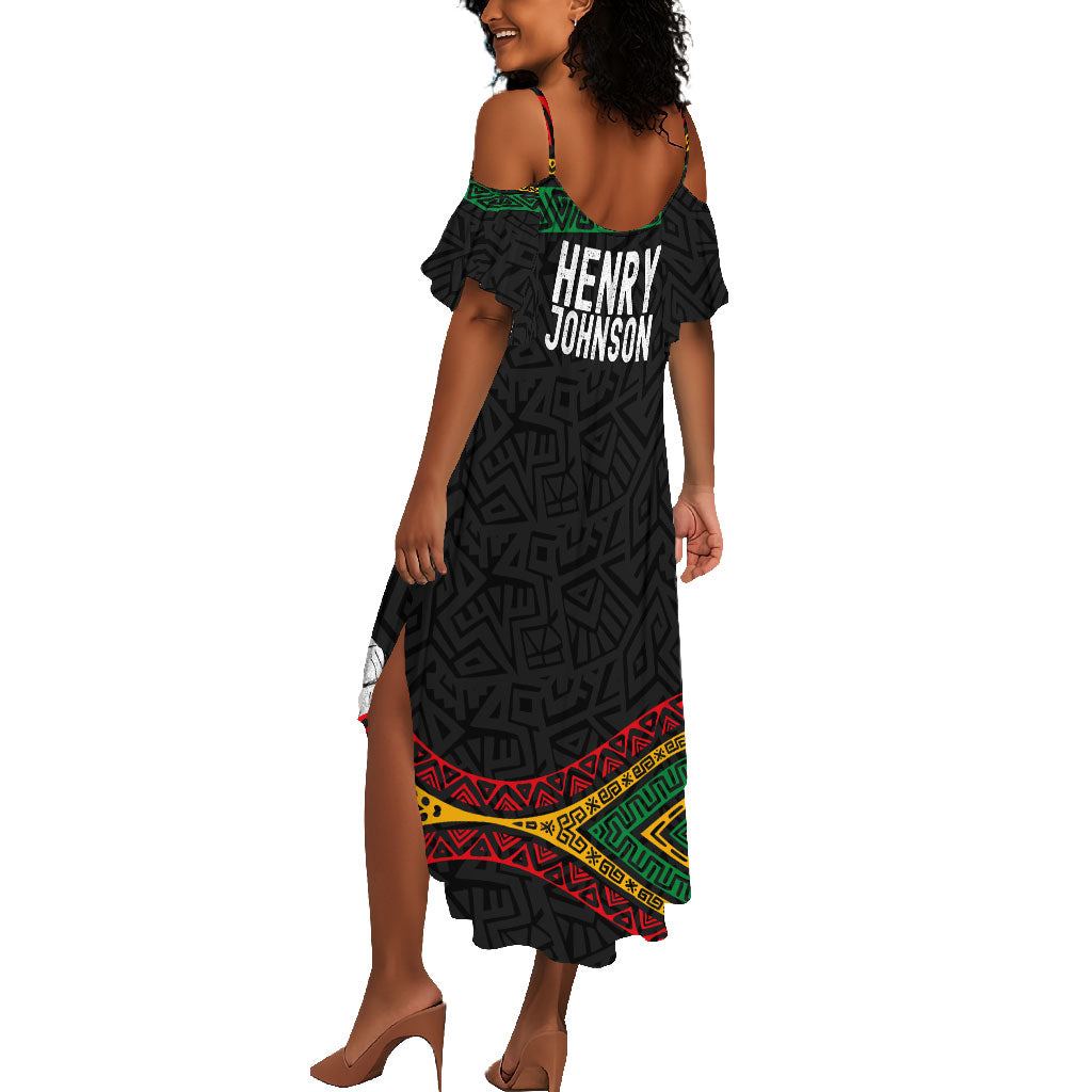 Henry Johnson Black History Month Summer Maxi Dress Pan African Colors Tribal Geometric Pattern