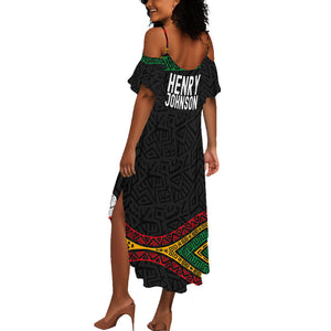 Henry Johnson Black History Month Summer Maxi Dress Pan African Colors Tribal Geometric Pattern