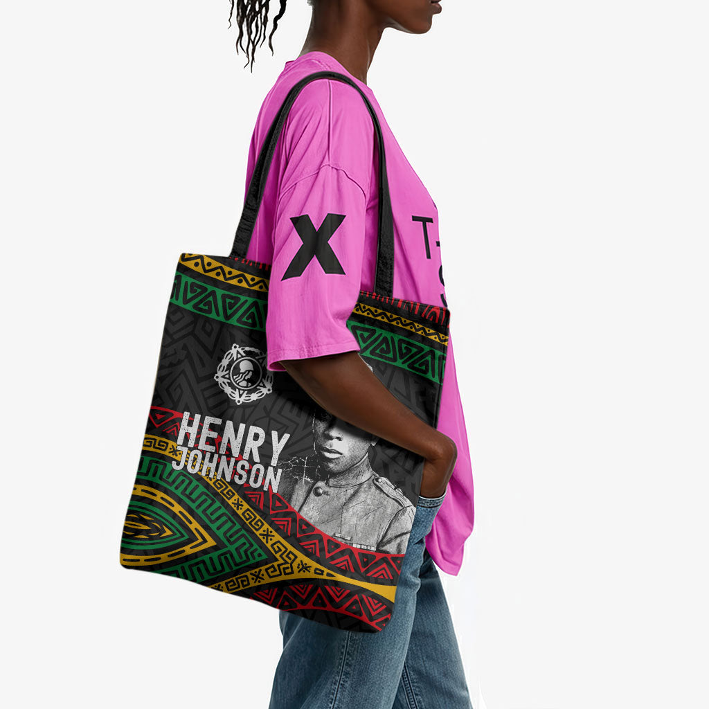 Henry Johnson Black History Month Tote Bag Pan African Colors Tribal Geometric Pattern