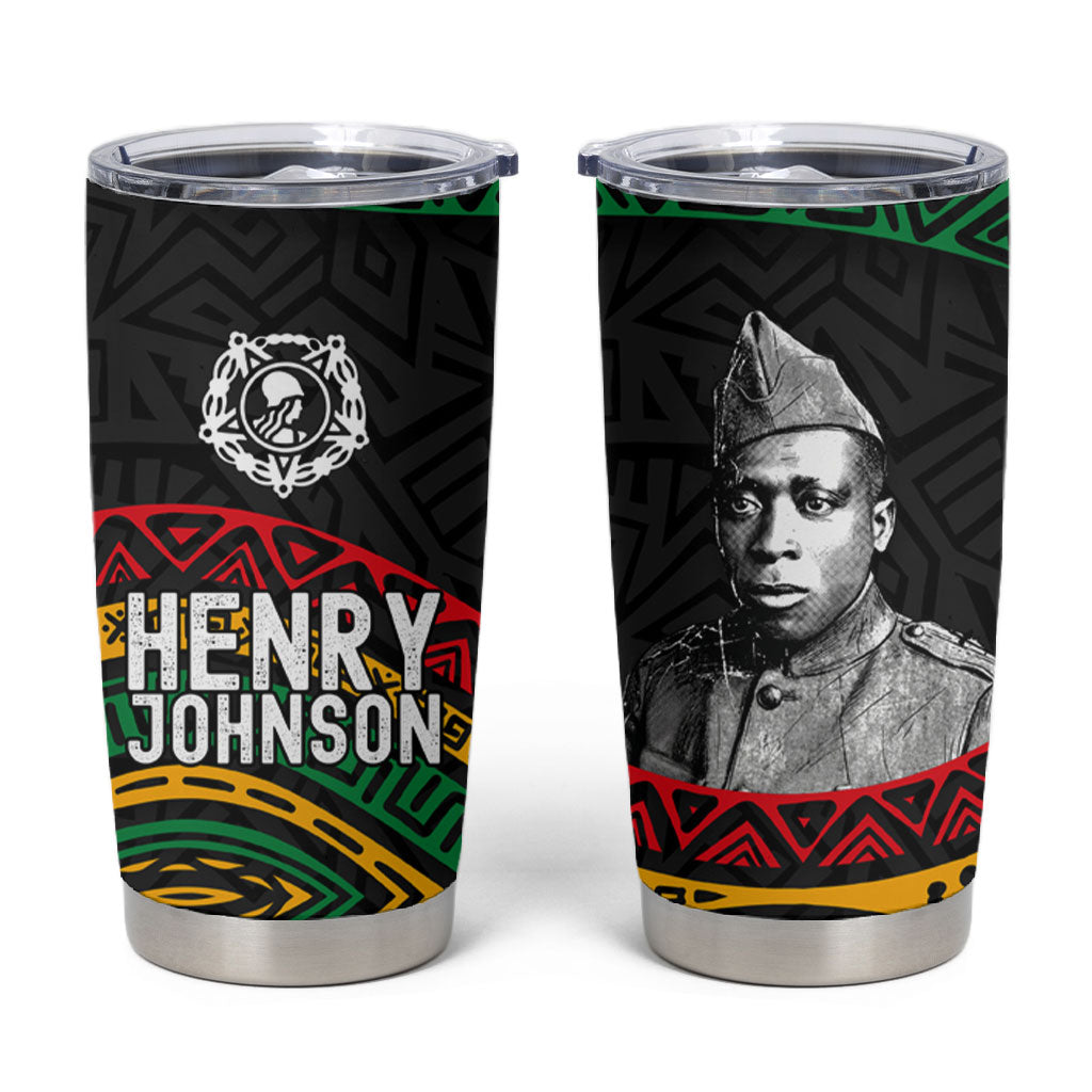 Henry Johnson Black History Month Tumbler Cup Pan African Colors Tribal Geometric Pattern
