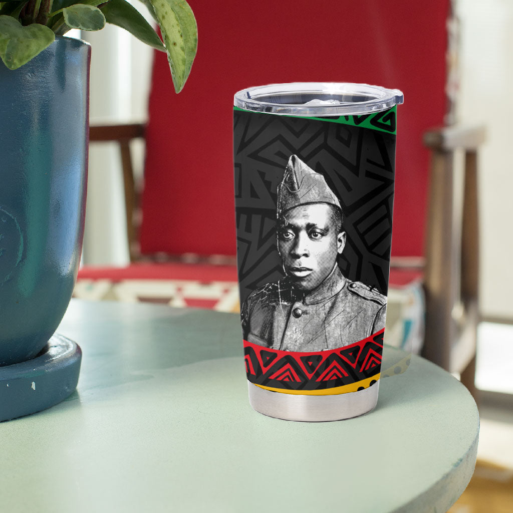Henry Johnson Black History Month Tumbler Cup Pan African Colors Tribal Geometric Pattern