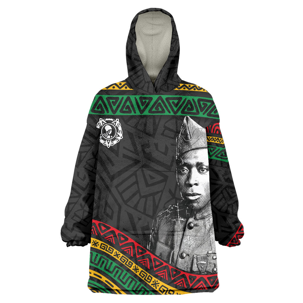 Henry Johnson Black History Month Wearable Blanket Hoodie Pan African Colors Tribal Geometric Pattern